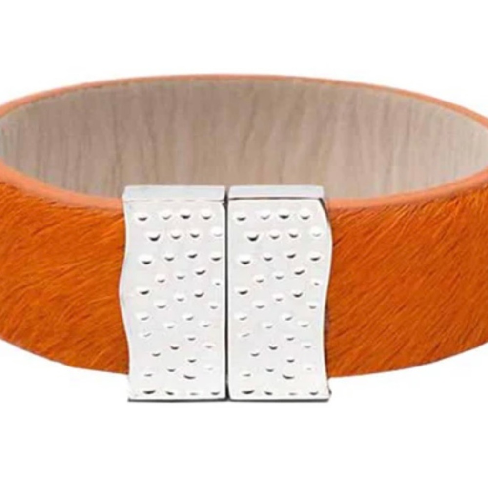Rustic Cuff Haley Orange w/Silver tone Leather Cuff, New